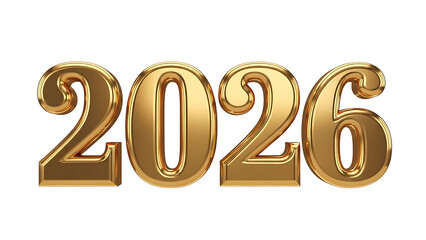 Golden 3D 2026 Numbers on White Background for New Year Celebrations