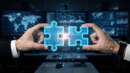 Digital Puzzle Pieces Connecting. Ai generation