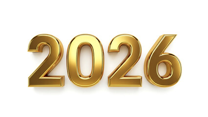 Golden 3D Number 2026 on White Background, New Year Concept