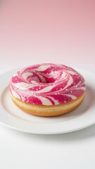 Pink Swirl Donut on Plate. Ai generation