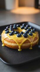 Blueberry Topped Donut with Yellow Glaze. Ai generation