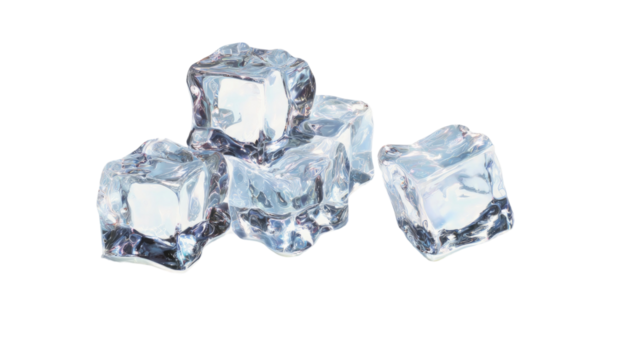 Clear blue ice cubes isolated on a white background show melting transparent liquid drops and fresh frozen reflections for a cool drink - Powered by Adobe