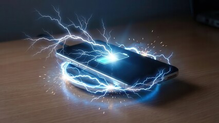 Wireless Charging Concept with Electric Sparks. Ai generation