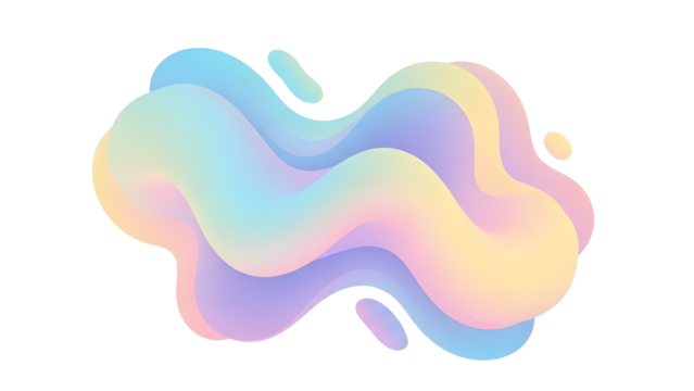A soft pastel gradient abstract fluid shape on a transparent background, showcasing smooth waves - Powered by Adobe