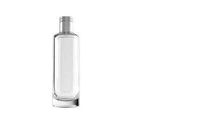 Blank glass perfume bottle with a cosmetic spray cap isolated on a white background as a beauty product packaging container for liquid lotion or care cosmetics