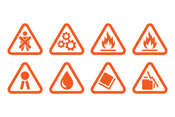 Set of Five Red Triangular Warning Hazard Safety Signs Icons
