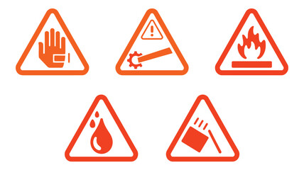 Set of Five Red Triangular Warning Hazard Safety Signs Icons