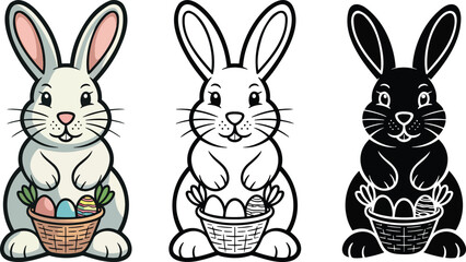 Obraz premium Easter Bunny silhouette & Outline and illustration set isolated on transparent background