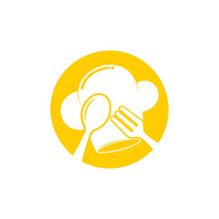 Chef hat element logo design template combined with spoon and fork, logo for fast food. Vector illustration