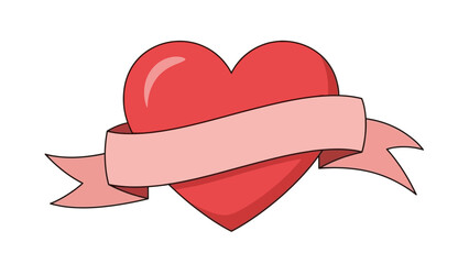 Red heart with blank ribbon banner on white background