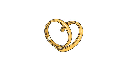 Gold wedding rings intertwined in a heart shape on white background