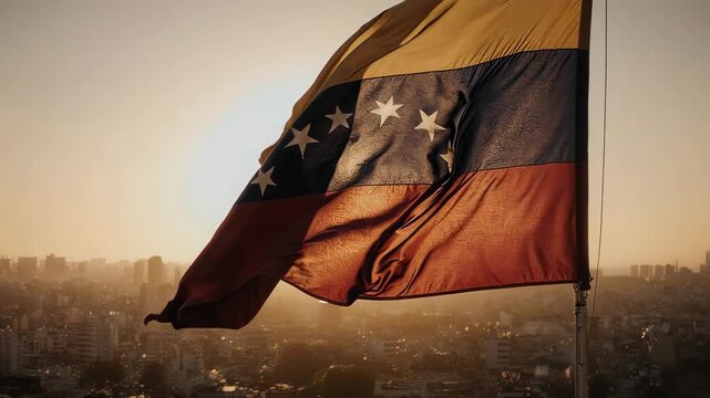 Venezuelan flag on the sunset 
