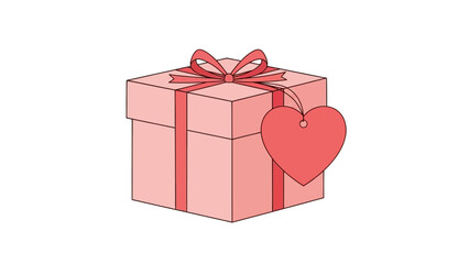 Pink gift box with heart tag on white background