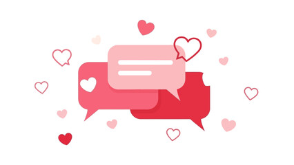 Romantic chat bubbles with hearts in flat design style