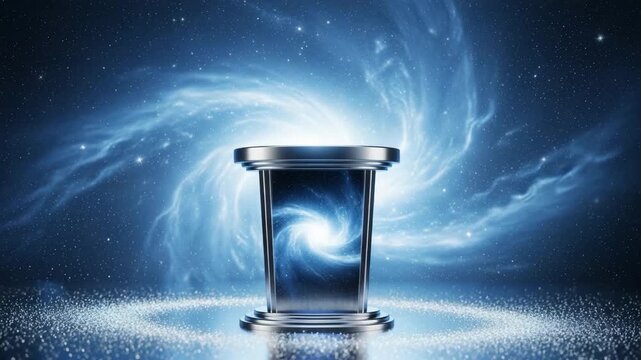 Futuristic galactic pedestal with swirling energy vortex 4k video
