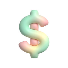 Naklejka premium 3D gradient pastel dollar money symbol icon isolated on white background for financial app and web interface design
