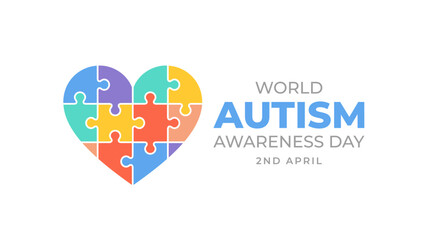 World Autism Awareness Day concept with a colorful puzzle heart. April 2nd design for neurodiversity support, healthcare campaigns, and medical events. Modern flat vector illustration.