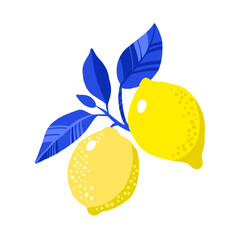 Lemons. Vector illustration of a summer lemon, blue pattern