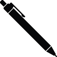 Pen writing instrument silhouette illustration representing creativity, education, and communication, simple black vector icon isolated on white background.Web