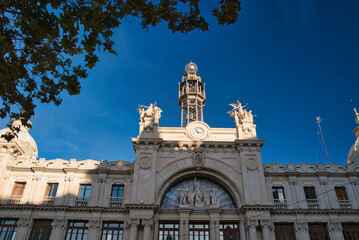 Obraz premium Metal tower of the Post Office building or Post and Telegraph Palace in Valencia, Spain. Opened in 1923.