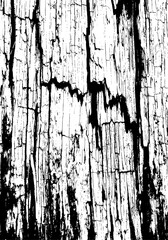 Distressed wood grain texture with vertical cracks and high contrast weathered paint effect, grungy black and white overlay for vintage or industrial styles