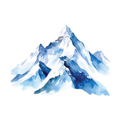Majestic Blue and White Watercolor Mountain Range on White vector illutrastion transparent background