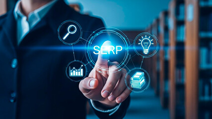 A businessman interacting with a SERP interface