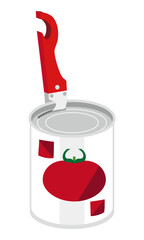 缶切りでカットトマトの缶詰を開けるイラスト