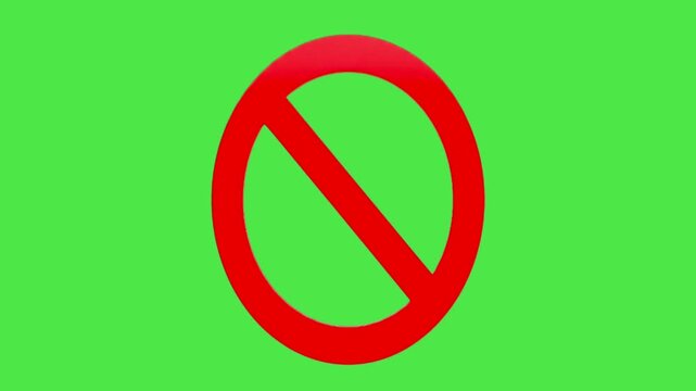 Squishing Red Prohibition Sign Animation on Green Screen. 3D Pulsing Ban Icon Chroma Key Loop.
