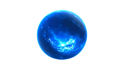 A luminous, ethereal orb of radiant blue glows against a stark black background. It appears to hold celestial energy