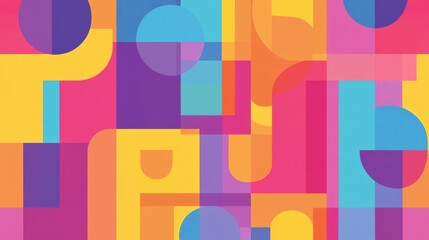 Colorful abstract geometric wallpaper with different shapes and forms in a flat design suitable for youth events and education activities