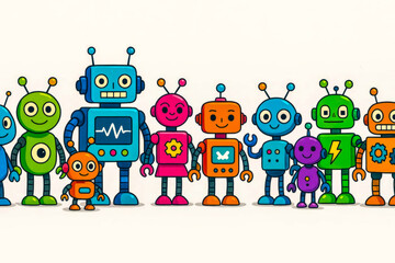Obraz premium Collection of Colorful Cartoon Robot Characters for Kids and Technology