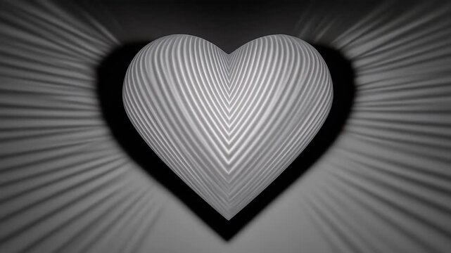 Heart shape with striped pattern and shadow dark background creating romantic valentine atmosphere filled with affection and love 3D heart shape with striped texture casting shadows enhancing