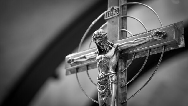 Closeup photo of a crucifix in a church