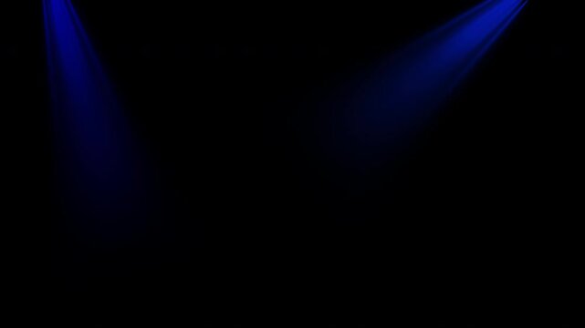 Striking dual blue spotlights illuminate dark stage background creating dramatic theatrical lighting effect