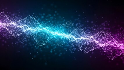 Colorful particle waveform on dark background particles purple blue