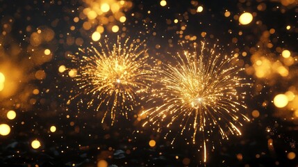 Fototapeta premium Fiery bursts of light against a dark backdrop celebratory festive concept
