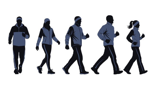 Group of people walking and running