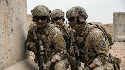 Fototapeta premium group of soldiers - platoon on battlefield