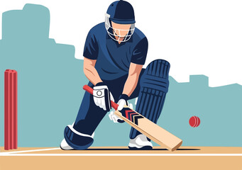 Cricket player swinging bat isolated on transparent background