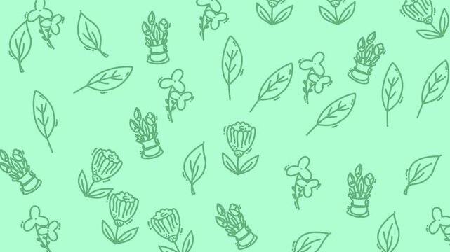 Ideal for naturethemed designs, such as invitations, greeting cards, and packaging. Vibrant green pattern features flowers, leaves, and potted plant illustrations.
