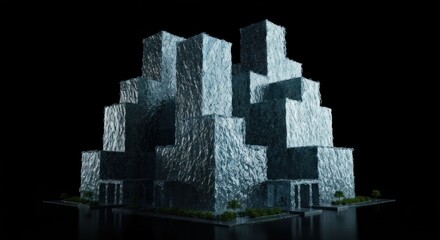 Fototapeta premium Cubist silver building on dark background