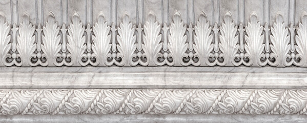 White marble architectural carving details displaying acanthus leaves