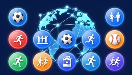 Global Sports Network Icons Representing Various Athletic Activities and Community Engagement