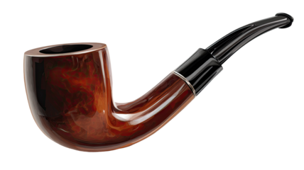 Vintage wooden tobacco smoking pipe with a brown metal finish isolated on a white background as a single antique object representing an old nicotine habit