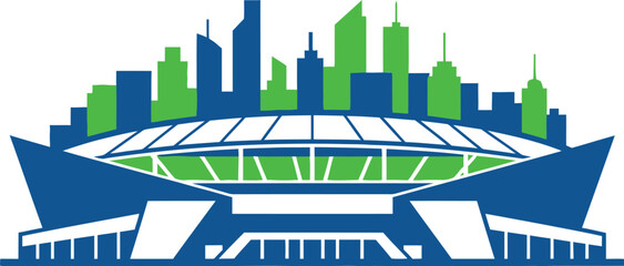 Stadium with city skyline icon isolated on transparent background