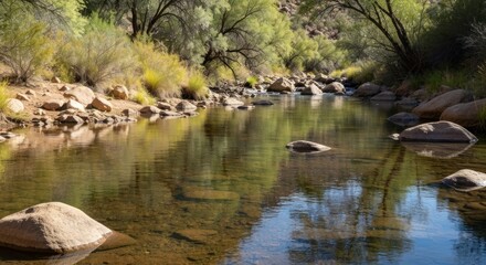 Tranquil creek reflecting surrounding foliage