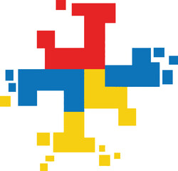 Abstract geometric shape, red blue yellow - isolated on transparent background