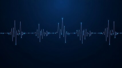 Blue glowing ecg heartbeat line graph on dark background