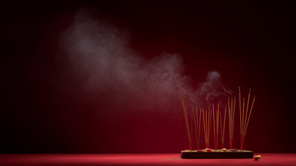 Aromatic incense sticks emitting fragrant smoke, creating a calming atmosphere perfect for meditation and relaxation.